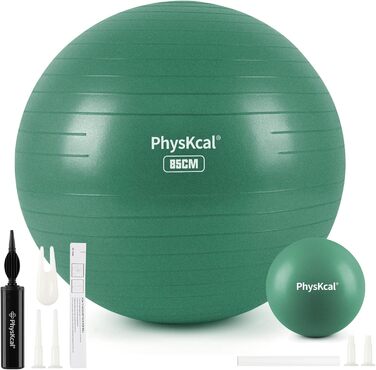 Набір PhysKcal: гімнастичний м'яч XL 78-85 см та пілатес-м'яч 23 см, анти-вибуховий, антиковзний, для фітнесу, йоги, офісу, сосново-зелений