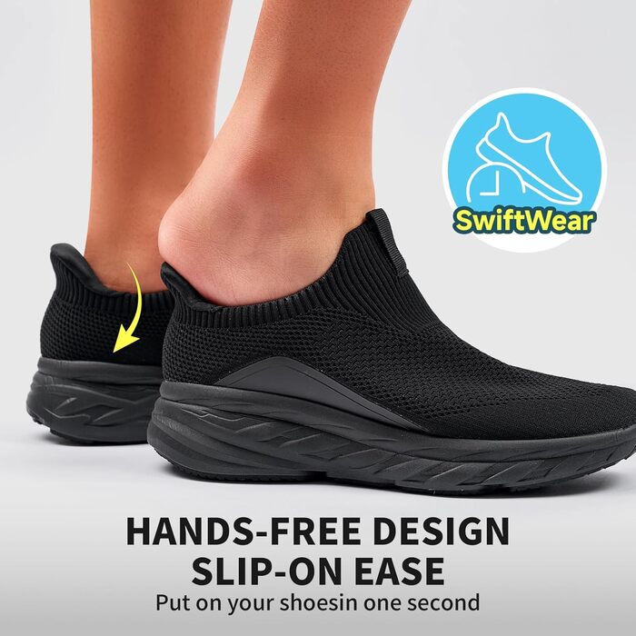 Чоловічі кросівки Sosenfer Slip-On без шнурівків, спортивні, для бігу, фітнесу, прогулянок, чорні, 42 EU
