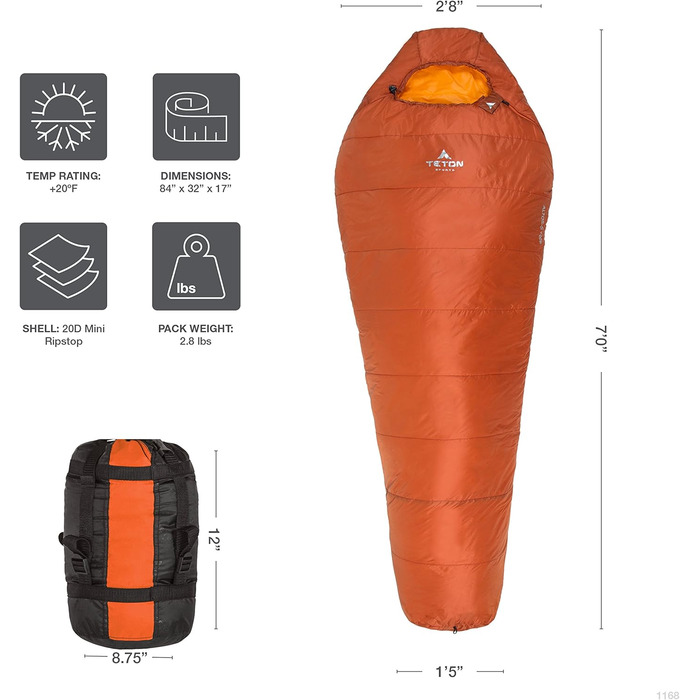Спальник TETON Sports Altos Ultralight Mummy (помаранчевий) 84x32x17 см - легкий, компресійний мішок