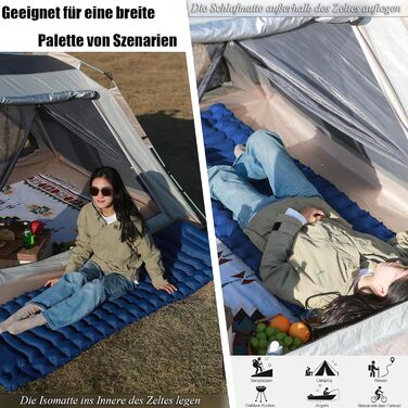 Надувна туристична матрац Holwim Isomatte з самонадуваванням, з подушкою та насосом, блакитна