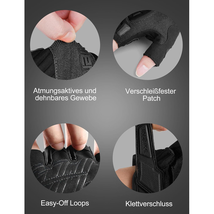 Рукавички INBIKE напівпальцеві гнучкі для велоспорту, мотокросу, фітнесу, тренувань, альпінізму з захистом пальців TPR та SCR, чорний, розмір M