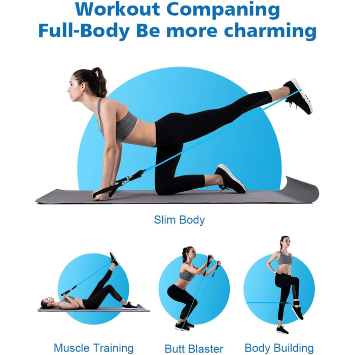 Набір еластичних стрічок для фітнесу: стрічки для силових тренувань, пілатесу, з дверним кріпленням, ручками та петлями для ніг