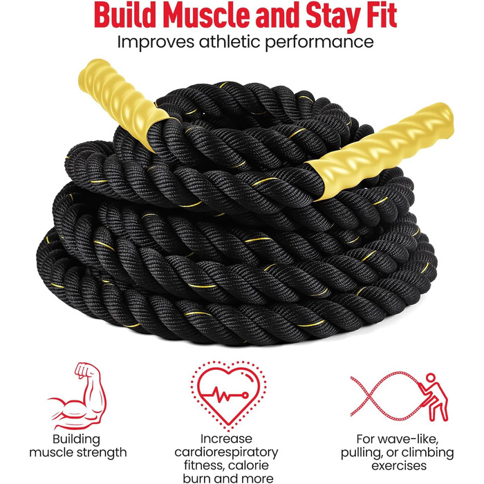 Битва-канат Ultrasport Battle Rope: 9м для силової витривалості та м'язового розвитку, канат для функціональних тренувань