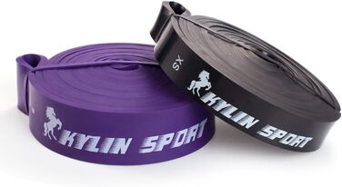 Еластичні фітнес-стрічки KYLIN SPORT для тренувань, йоги, пілатесу та підтягувань, комплект 2 шт. (чорна + фіолетова), підтримка при кросфіті та гімнастиці