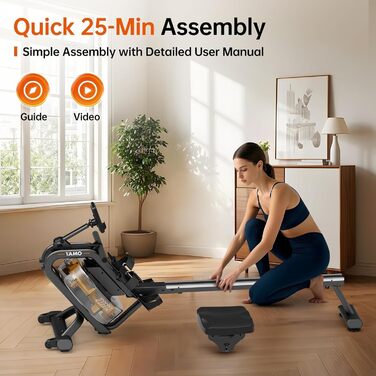 Гребний тренажер YAMO YR40 - жовтий, 16л, 6 рівнів опору, LCD, Bluetooth, Kinomap, 158кг