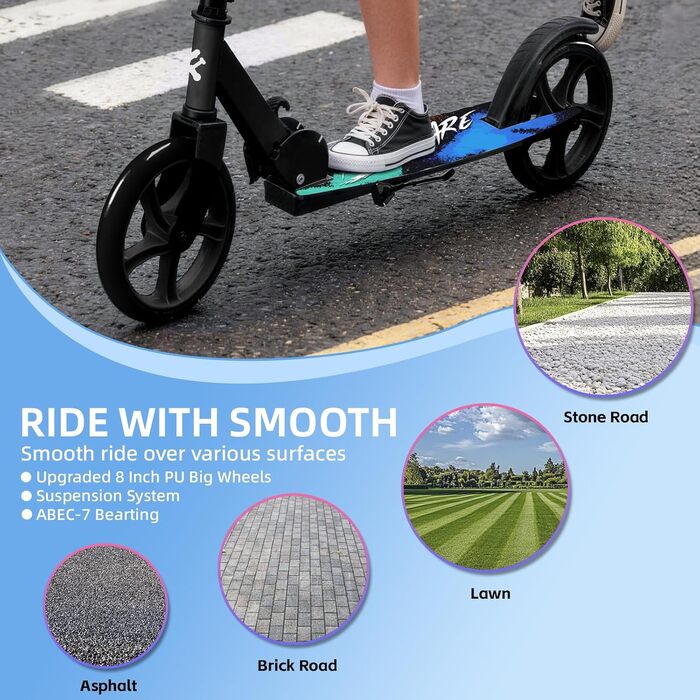 Самокат FREEDARE Cityroller для дітей та дорослих, складаний, колеса 200 мм, до 100 кг, регульована висота, чорний