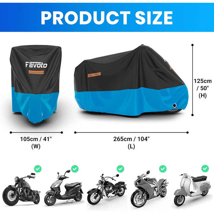 Водонепроникний чохол для мотоцикла Favoto XXL (245x105x125 см) - захист від вітру та дощу