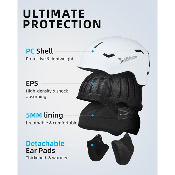 Шолом для сноуборду та лиж для чоловіків та жінок, дорослий, вентиляційні отвори, EPS-сердечник, розмір M (56-58 см), білий