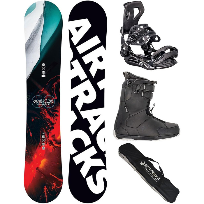 Набір сноубордиста AIRTRACKS: сноуборд North South Four Wide Camber, кріплення Master, чоботи, сумка. Розміри сноуборда: 150, 157, 159, 162 см, чоботи Master QL 43