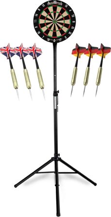 Дартс набір Stagecaptain DBS-1715C Bullseye Champion – професійна стілдардс дошка з сизалю, регульована стійка зі сталі, 6 дротиків, 4 комплекти крилець