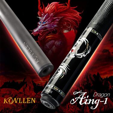 KONLLEN Billardqueue з карбону, 58 дюймів: професійний більярдний кий для дорослих, повна карбонова технологія, низький коефіцієнт відхилення, наконечник 12.5 мм (Pro Taper, ультрагладкий) AING-1F