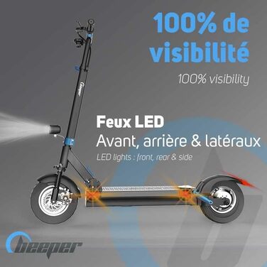 Електросамокат BEEPER Max з сигналізацією, 10 дюймів, 500 Вт, 48 В