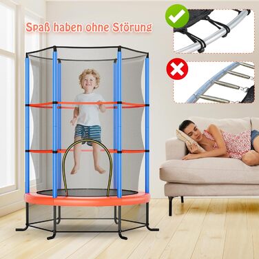 Трамплін GOPLUS для дому з сіткою безпеки, дахом, сталевою конструкцією, Ø165 см, до 135 кг, блакитний