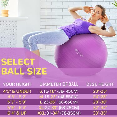 Фітнес-м'яч Signature Fitness 68–75 см, антивибуховий, нековзний, для йоги, тренувань і вагітних, з насосом, фіолетовий, XL, 2000 фунтів