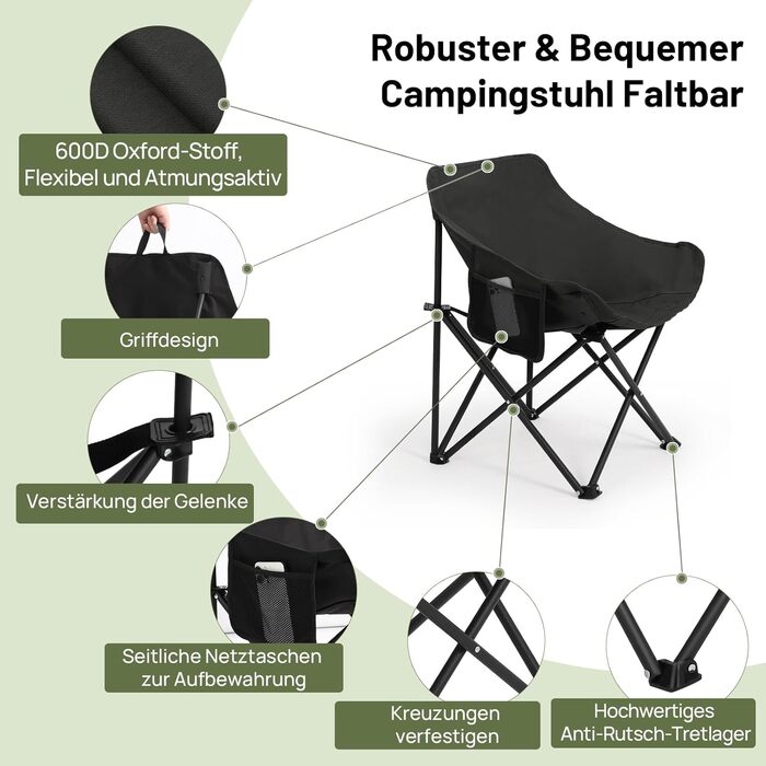 Крісло для кемпінгу Hausprofi складне, 150 кг, чорне. Зручне, з сумкою для перенесення, для пікніків, відпочинку на природі та риболовлі