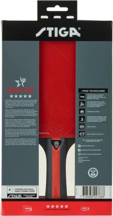 Тенісний ракетка STIGA Prestige 5-Star – професійна пінг-понгова ракетка з ITTF-сертифікованим покриттям, губкою 2.0 мм та технологією WRB – зручна ручка