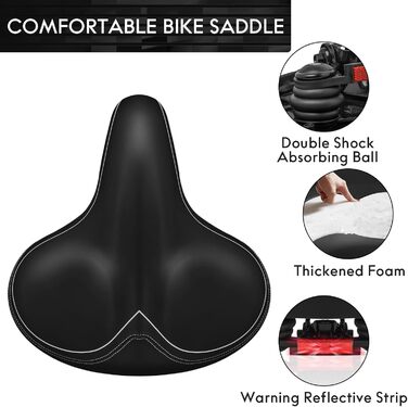 Широке велосипедне сідло Oversized для жінок та чоловіків. Комфортне, універсальне сідло з водонепроникним покриттям та світловідбиваючою смугою. Підходить для Peloton, тренажерів, круїзерів та міських велосипедів (чорний/білий)