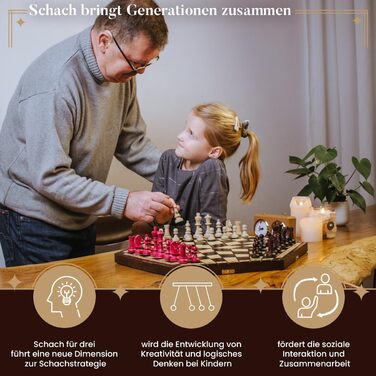 Шахи ручної роботи для 3 гравців | Master of Chess | Шахівниця середнього розміру 33x28 см | Шахи для дітей та дорослих - Engelhart Преміум якість, масивне дерево