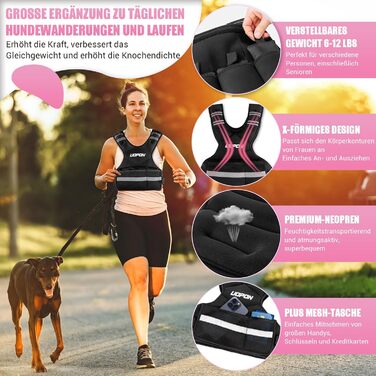 Вага для тренувань з регульованою вагою для жінок, 2.72–5.44 кг, вага з 6 знімними вагами по 0.45 кг, регульований розмір, з кишенями, чорно-сіра