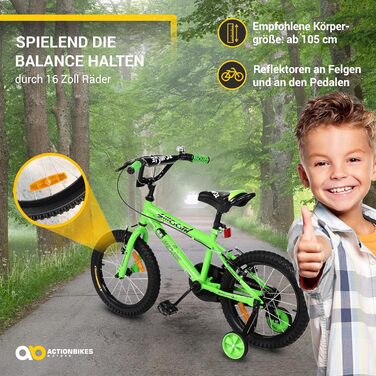 Дитяче велосипед Actionbikes Zombie 12/16/20 дюймів з V-Brake гальмами | Для дітей 2-9 років | З брудозахисниками | Для дівчаток та хлопчиків