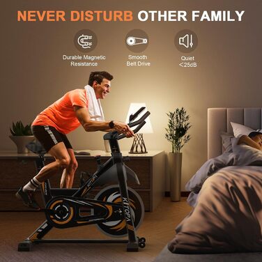 Велотренажер Kitopa Heimtrainer з Bluetooth, LCD-дисплеєм, тихий ергометр, регульоване навантаження, для кардіо-тренувань, до 150 кг, оранжевий