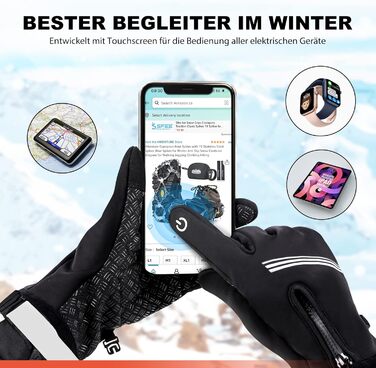 Велосипедні рукавички HIKENTURE: теплі, вітростійкі, з антиковзаючою поверхнею та підтримкою сенсорного екрану. Чорні рукавички з повним пальцем для чоловіків та жінок. Підходять для катання взимку та восени. Розмір M