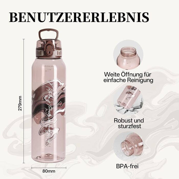 Дитяча пляшка для води UZSPACE 600 мл, спортивна, непроливальна, з одноручним керуванням, для газованої води, можна мити в посудомийній машині, для школи та активного відпочинку, білий колір