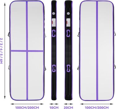 AirTrack Мат для гімнастики з електричним насосом, 10-600 см заввишки, 2-5 метрів завдовжки. Килимок для акробатики, йоги, кемпінгу, тренувань. Чорний, фіолетовий, 300x100x10 см