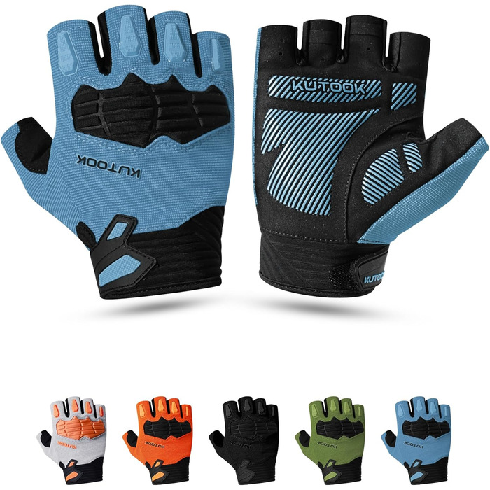 Велосипедні рукавички KUTOOK MTB для катання літом з амортизуючою вставкою та захистом пальців. Дихаючі рукавички для чоловіків та жінок, сіро-помаранчевий колір (XL, синій)