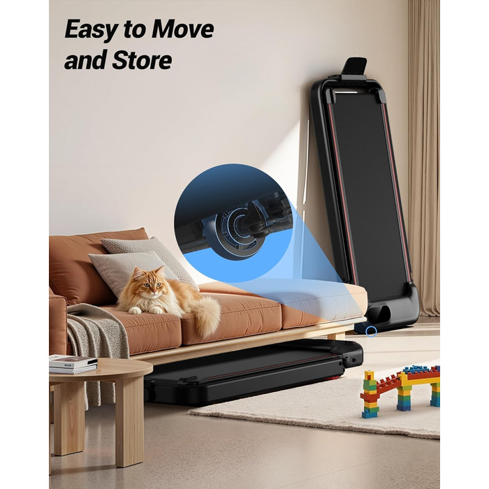 Біговий доріжка з ручкою – тихий, складаний біговий доріжка 2.5 PS для дому, офісу, під стіл, портативна тренувальна зона з нахилом 8%, вантажопідйомність 136 кг