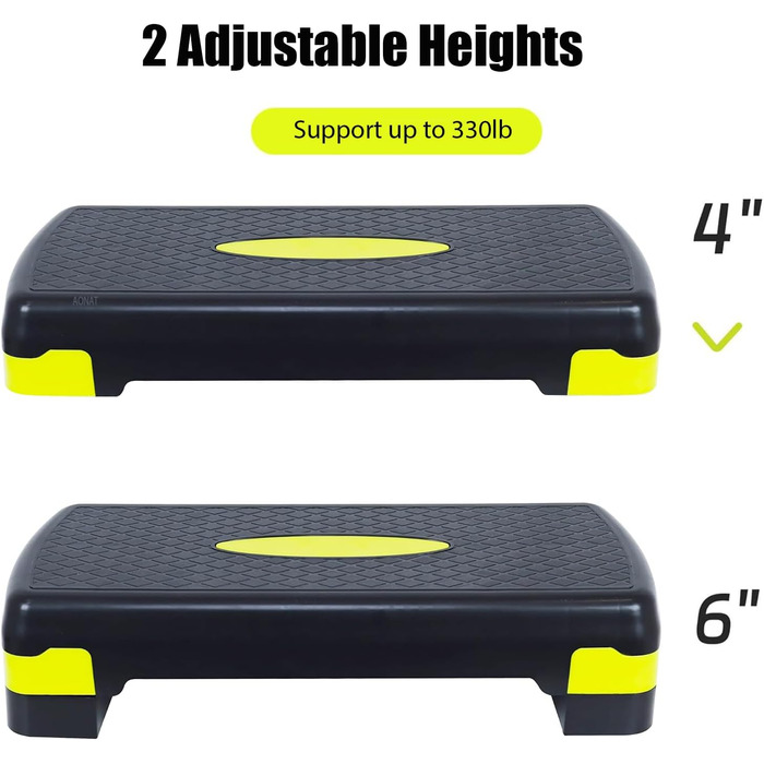 Степпер для фітнесу та аеробіки Steppbrett, регульована висота, 2 сходинки (10/15 см), для дому та офісу, 68 x 28 x 15 см, PP-1