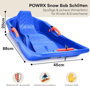 Дитячий санки-сніголюб POWRX з ручним керуванням та гальмами - блакитні, комплект 1 шт.