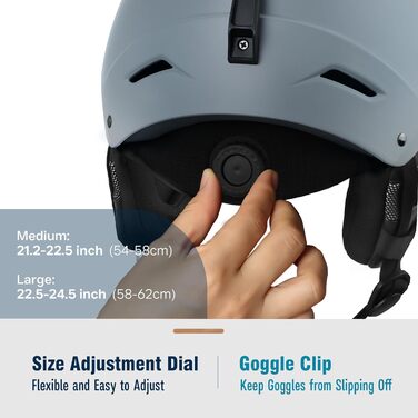 Шолом гірськолижний та сноубордний для чоловіків, жінок та дітей, регульований розмір, 3-рівнева вентиляція, міцна PC-оболонка з EPS-піною (білий/сірий, L: 58-62 см)