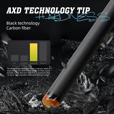 KONLLEN Billardqueue з карбону, 58 дюймів, професійний биль для більярду для дорослих, повна карбонова технологія, мінімальне відхилення, биль з наконечником 12,5 мм (Pro Taper, ультрагладкий) (KL-15WBF)