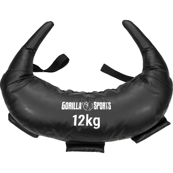 Болгарський мішок GORILLA SPORTS з екошкіри, 5-22,5 кг, 5 ручок, чорний — для кросфіту, фітнесу та силових тренувань