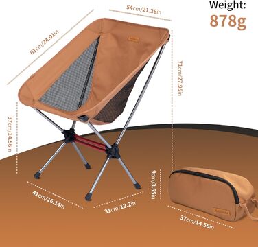 Крісло для кемпінгу Naturehike - складне, портативне, легке, з сумкою, жовте