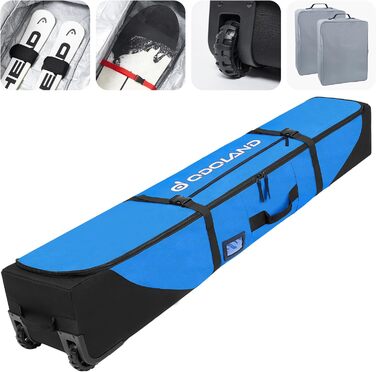 Чохол для лиж на колесах Odoland, водонепроникний, для подорожей літаком, 190 см (синій)