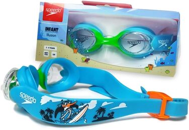 Дитячі плавальні окуляри Speedo Illusion для хлопчиків, 2-6 років, захист від запотівання, герметичні, блакитні/салатові/помаранчеві