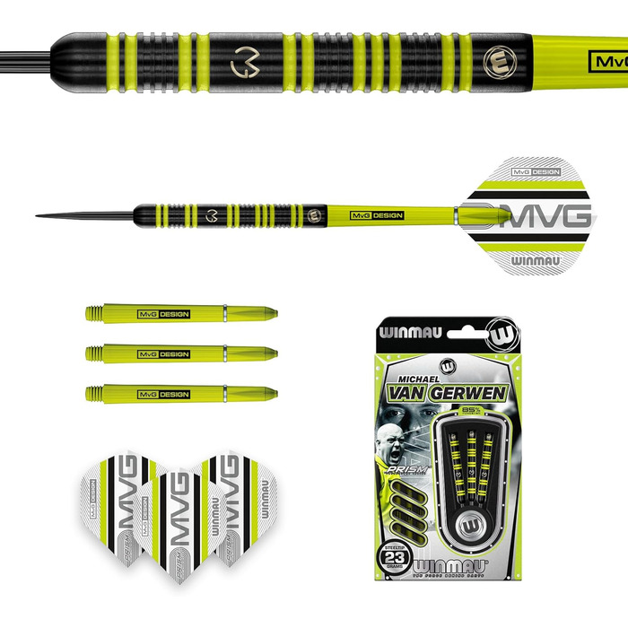 Дротики WINMAU MvG 85% Pro-Series 23 г, професійний набір з оперенням і хвостовиками