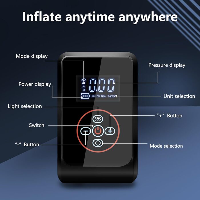 Електричний насос LOVPIS для велосипеда, авто, мотоцикла та м'ячів (150PSI, 4000mAh)
