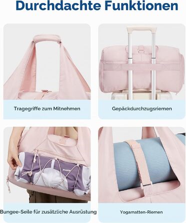 Спортивна сумка для жінок BAGSMART, легка дорожня сумка для подорожей з окремим відділенням для взуття (колір: туманно-зелений)