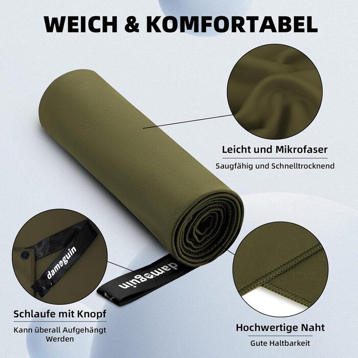 Набір рушників Damoguin 3 шт. з мікрофібри (великий 180x80 см, 2 шт. малий 80x40 см) - спортивні, пляжні, для подорожей (армійний зелений)