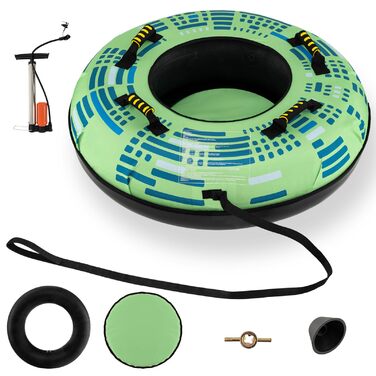 Надувний зимовий санки-кільце з тросом, 100 см, Costway. Ідеально для дітей та дорослих. Зручні ручки та насос в комплекті.