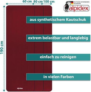 ALPIDEX Килимок для йоги 1,5 см, бордовий, нековзкий, фітнес, гімнастичний, для пілатесу, HIIT, без фталатів, з ременем, 190×100 см