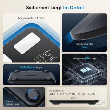 Смарт-ваги для тіла з аналізатором жиру Personenwaage: Bluetooth, 28 показників, до 180 кг