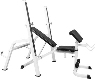 GORILLA SPORTS® універсальна лавка для жиму і тренувань, регульована висота і кут, зі стійкою для штанги, curl-підставкою, до 280 кг, чорна/біла
