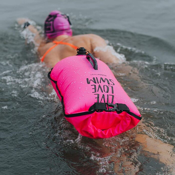Набір Buddyswim: буя для плавання 20 л з водонепроникним відділенням і силіконова шапочка для відкритої води, рожева