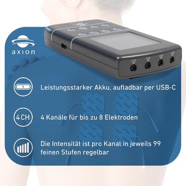 Апарат TENS EMS STIM-PRO X9B з 4 каналами та 8 електродів для болісної терапії, масажу та м'язового стимулювання - axion® (3) X9B