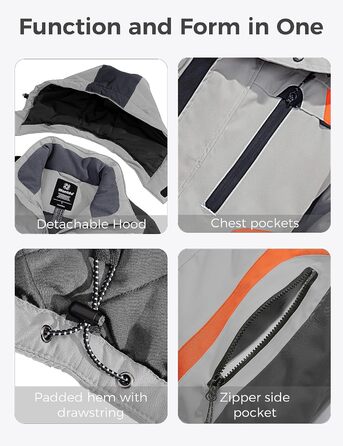 Водонепроникна зимова куртка Wantdo для чоловіків - спортивний мантель для активного відпочинку, гірський халат, XL, сірий+помаранчевий