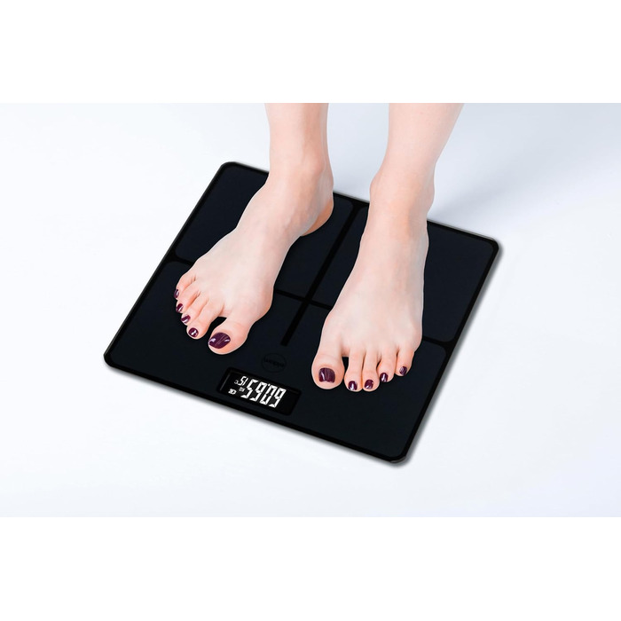 Електронні ваги Eldom GWO270 – ваги для людей з LED-дисплеєм, високою точністю, вимірюванням температури, 50 г точності, загартоване скло, антиковзаюча поверхня, автоматичне вмикання/вимикання, до 180 кг, 26 x 26 см